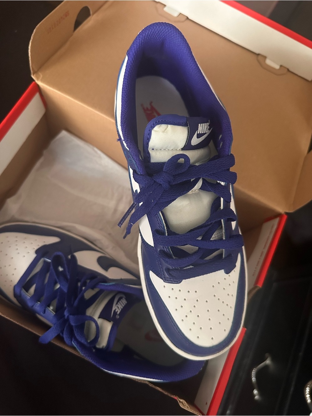 Nike White and Royal Blue Low Top Sneakers